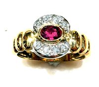 Ring Sommer Woman Anni '80 in Yellow Gold Rubino 0.35 Ct RUB CT 0.35 DIA CT 0.13 VS/G - RUB CT 0.35 DIA CT 0.13 VS/G